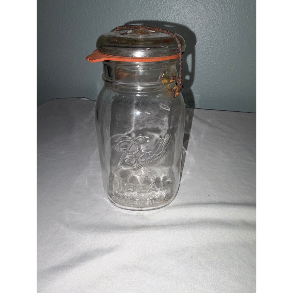 Vintage Ball Ideal Clear Glass Mason Jar with Glass Lid and Wire Bale Closure